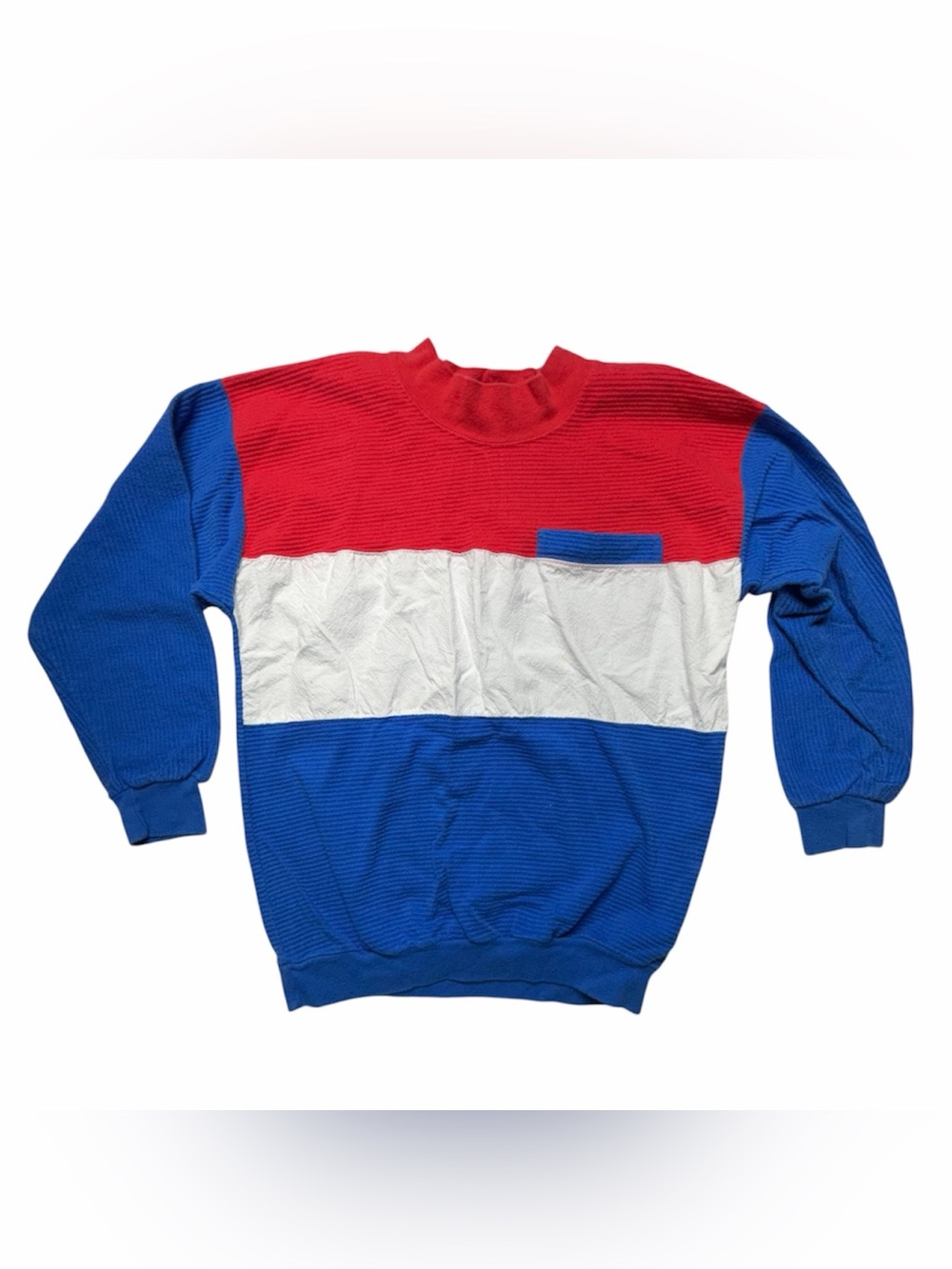 Vintage Colorblock Cotton Sweatshirt Red White Blue Size Small
